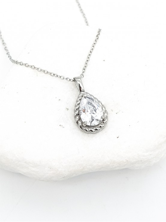 Κολιέ Crystal Tear ασημί