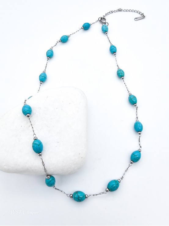 Κολιέ Turquoise Balls ασημί