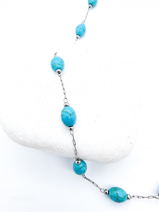 Κολιέ Turquoise Balls ασημί