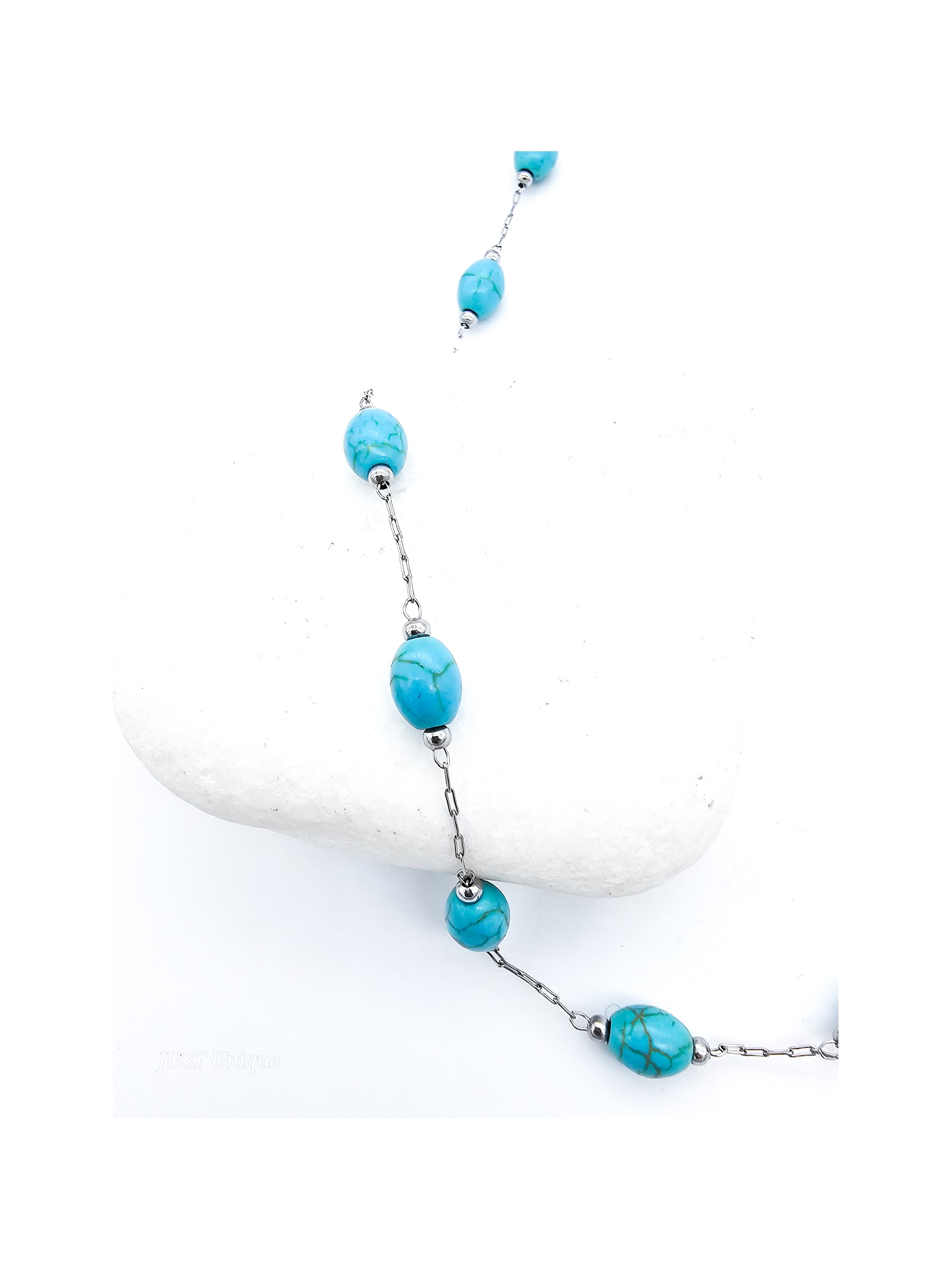Κολιέ Turquoise Balls ασημί