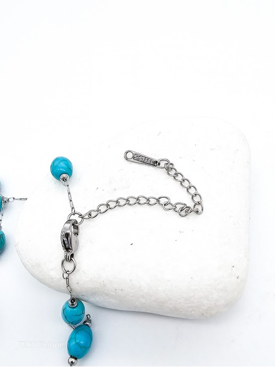 Κολιέ Turquoise Balls ασημί