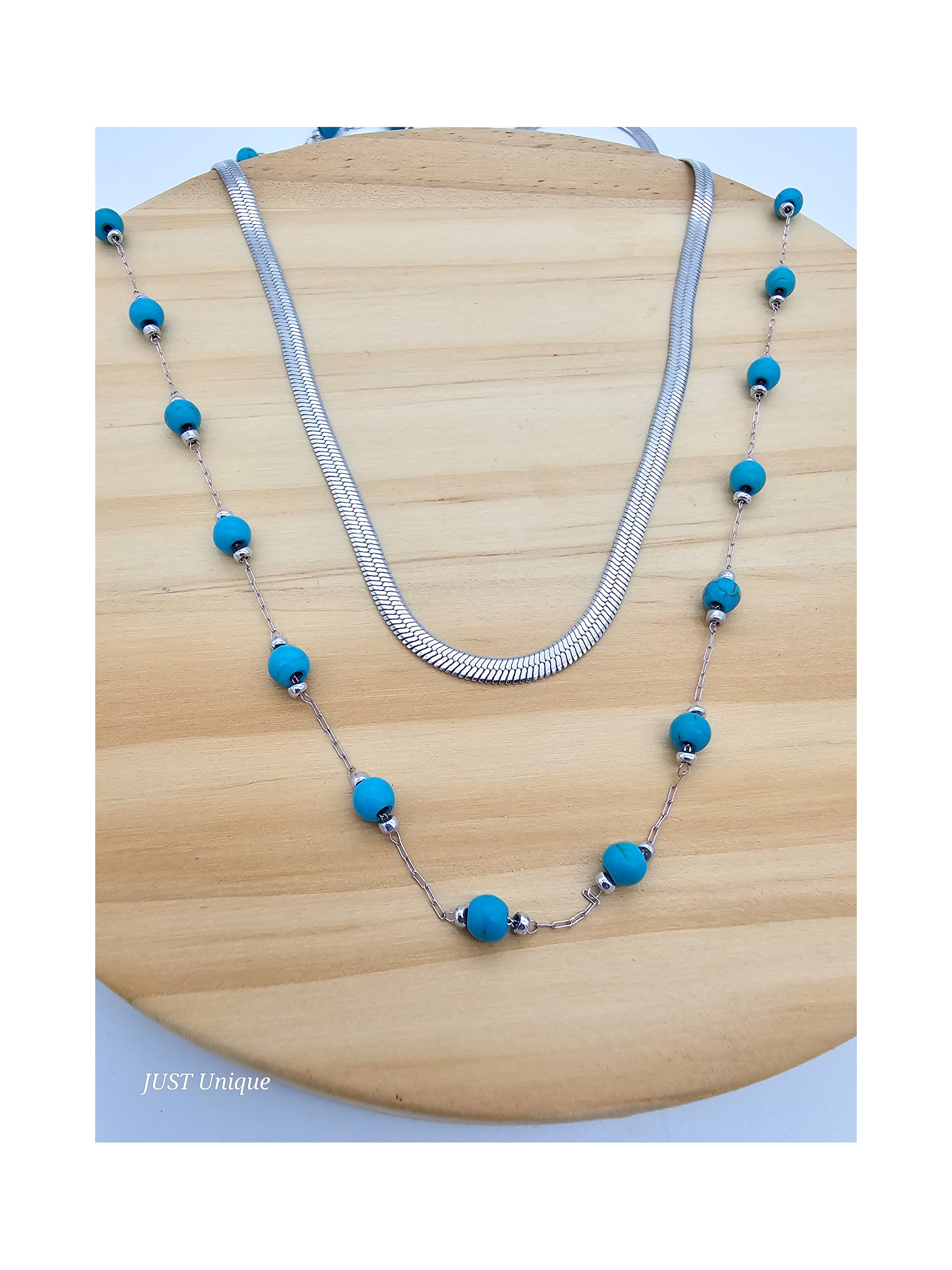 Κολιέ Turquoise Μini Balls Snake διπλό ασημί