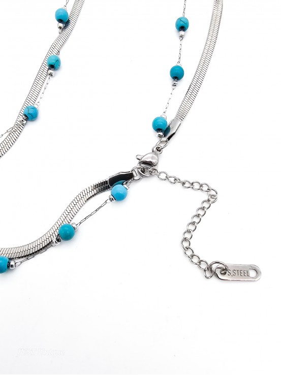 Κολιέ Turquoise Μini Balls Snake διπλό ασημί