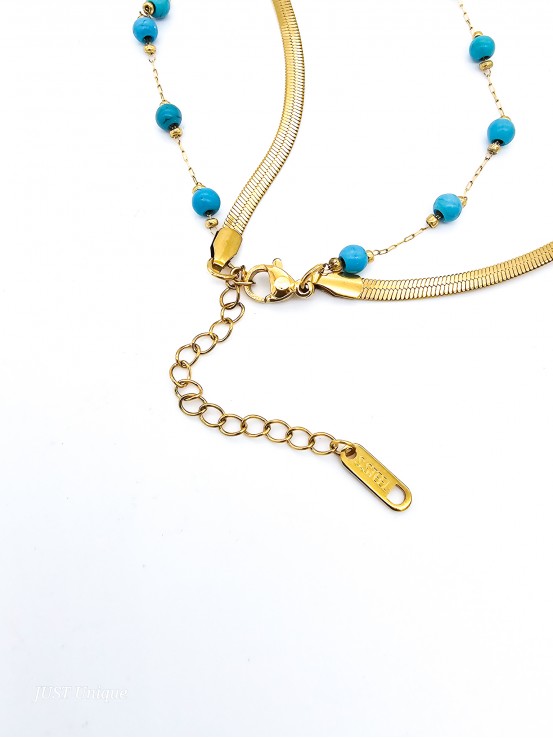 Κολιέ Turquoise Μini Balls Snake διπλό χρυσό
