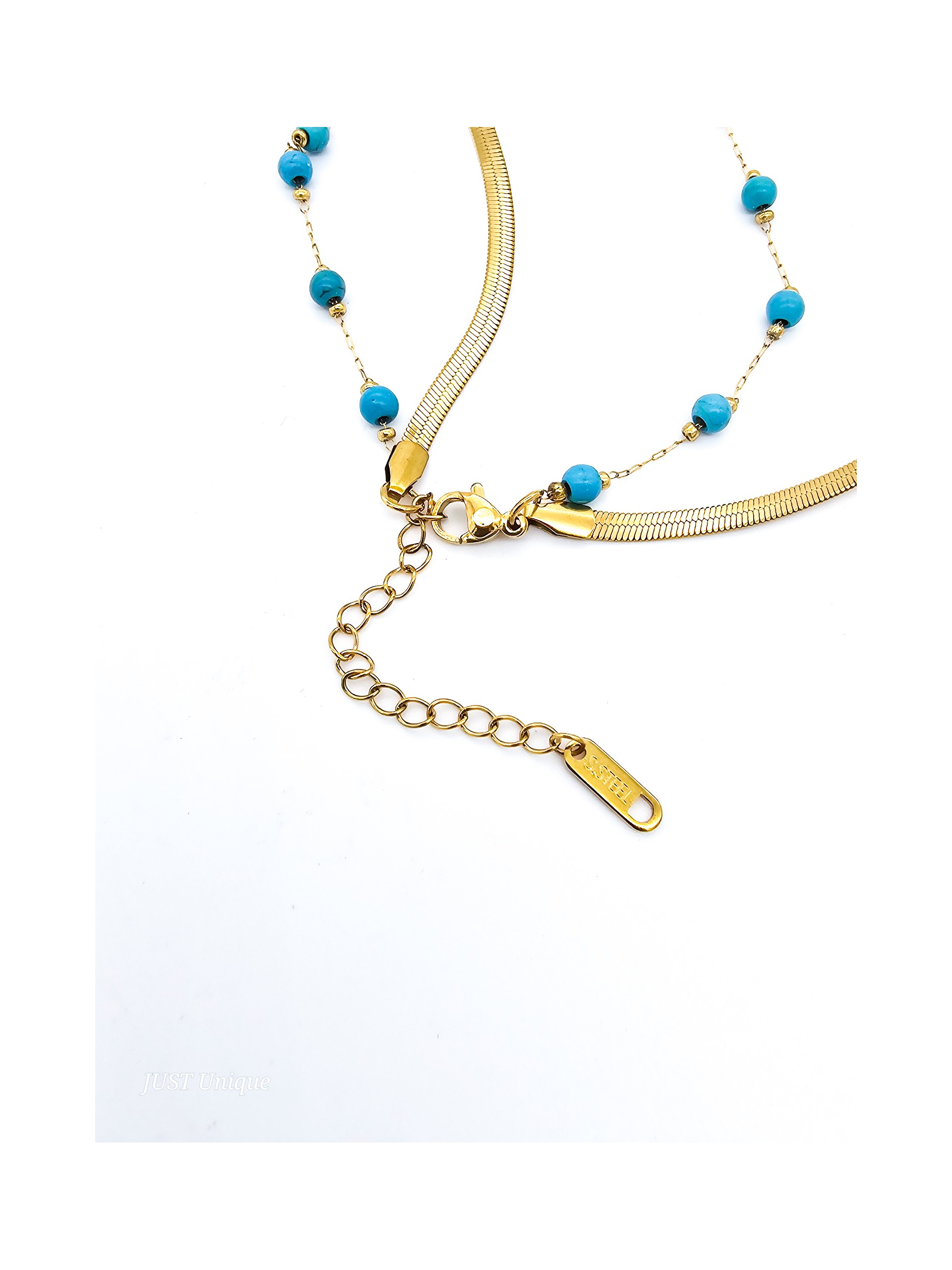 Κολιέ Turquoise Μini Balls Snake διπλό χρυσό