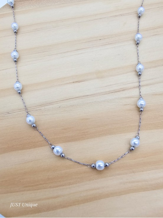 Κολιέ Μini Pearl Balls ασημί