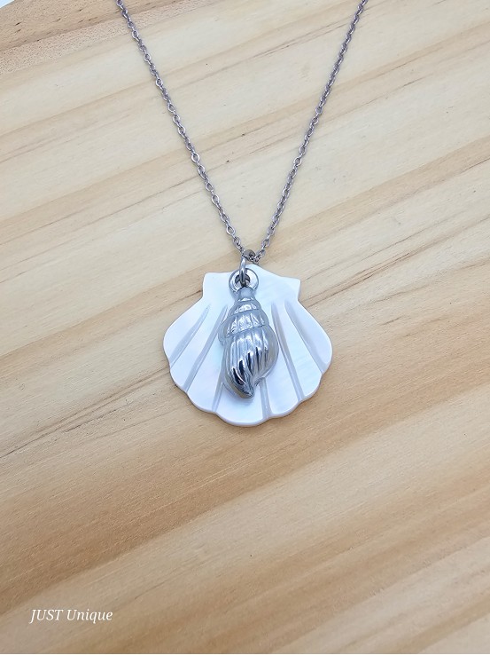 Κολιέ Natural Shell ασημί