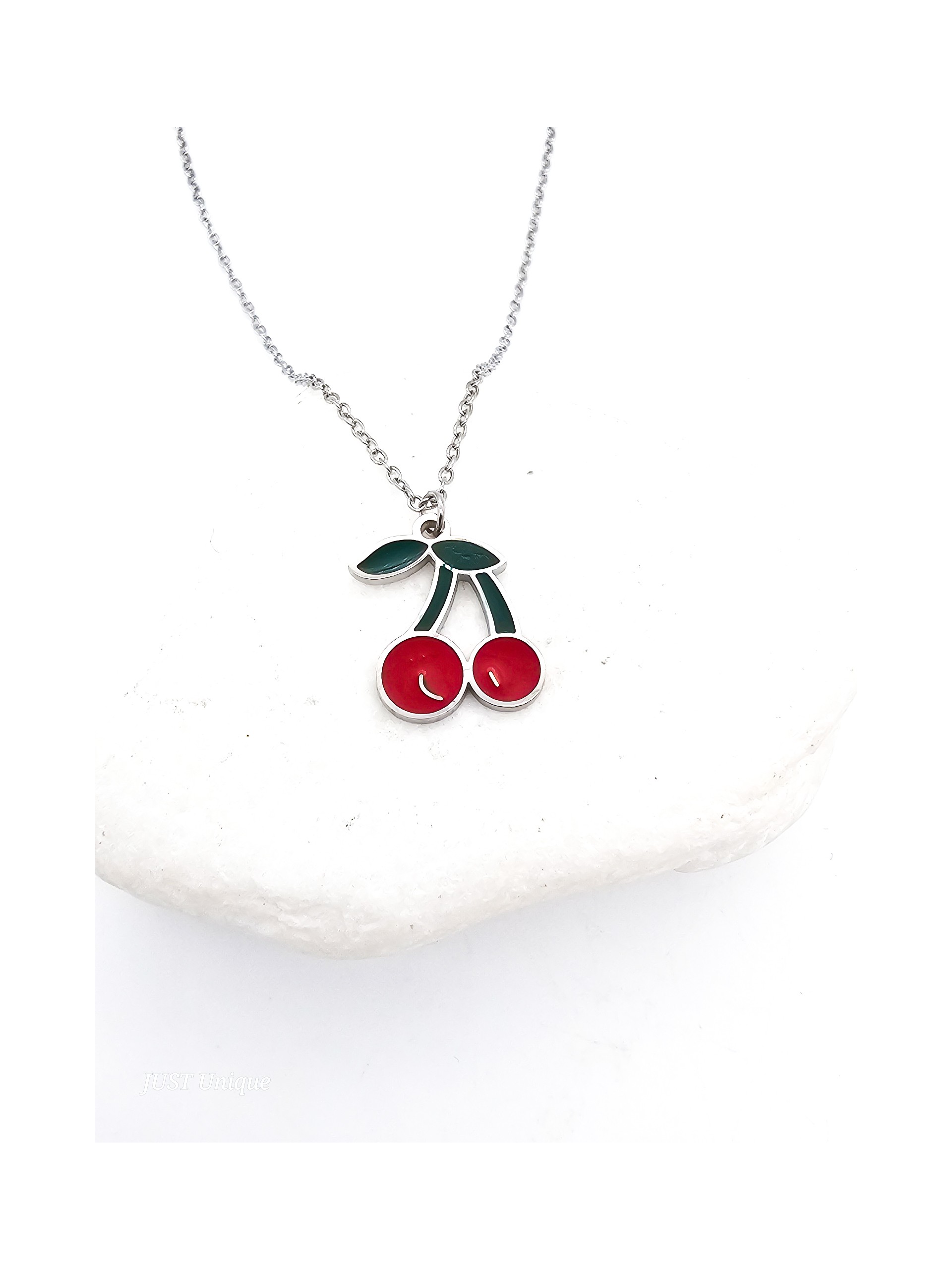 Κολιέ Red Cherry ασημί