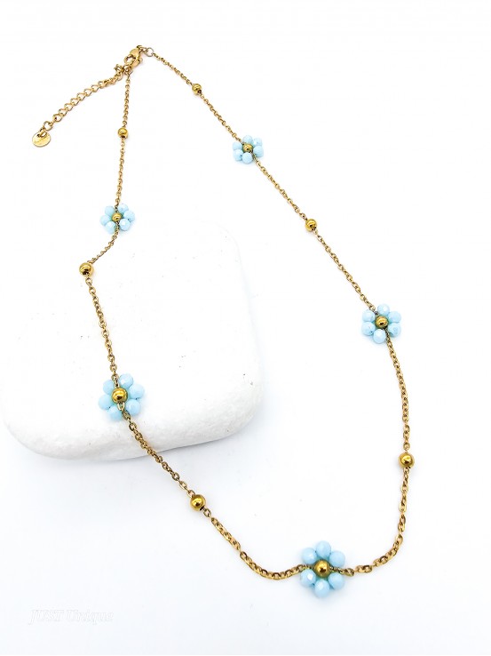 Κολιέ Crystal Daisies γαλάζιο