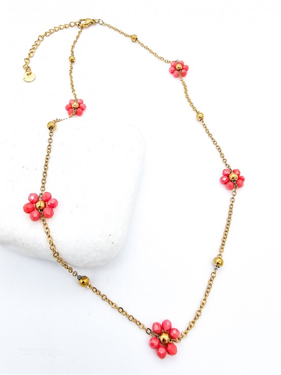 Κολιέ Crystal Daisies κοραλί