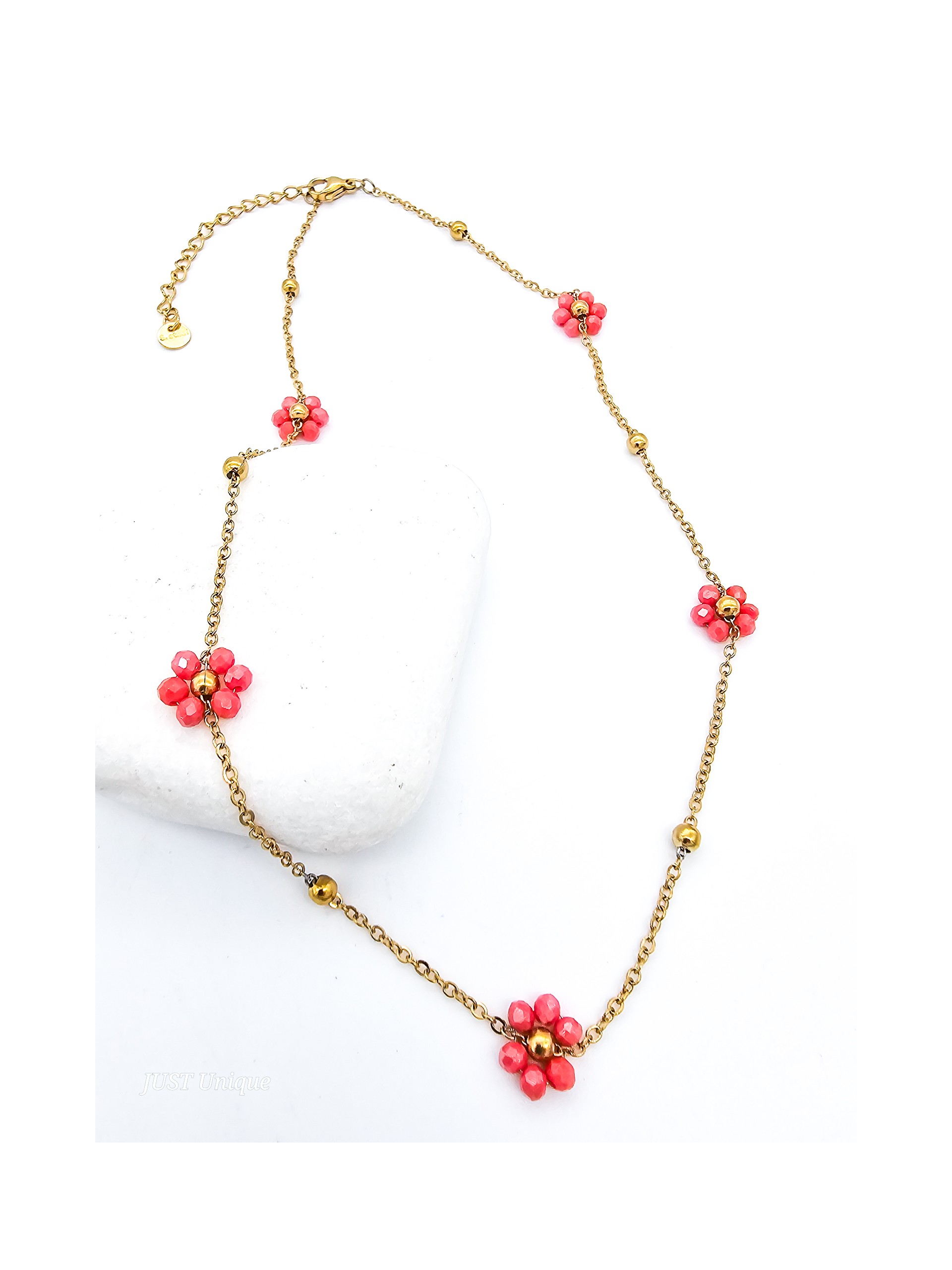 Κολιέ Crystal Daisies κοραλί