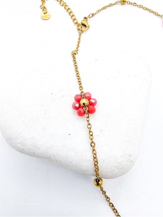 Κολιέ Crystal Daisies κοραλί