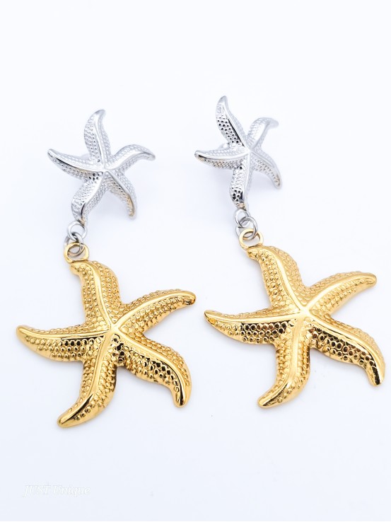 Σκουλαρίκια Double Starfish δίχρωμα