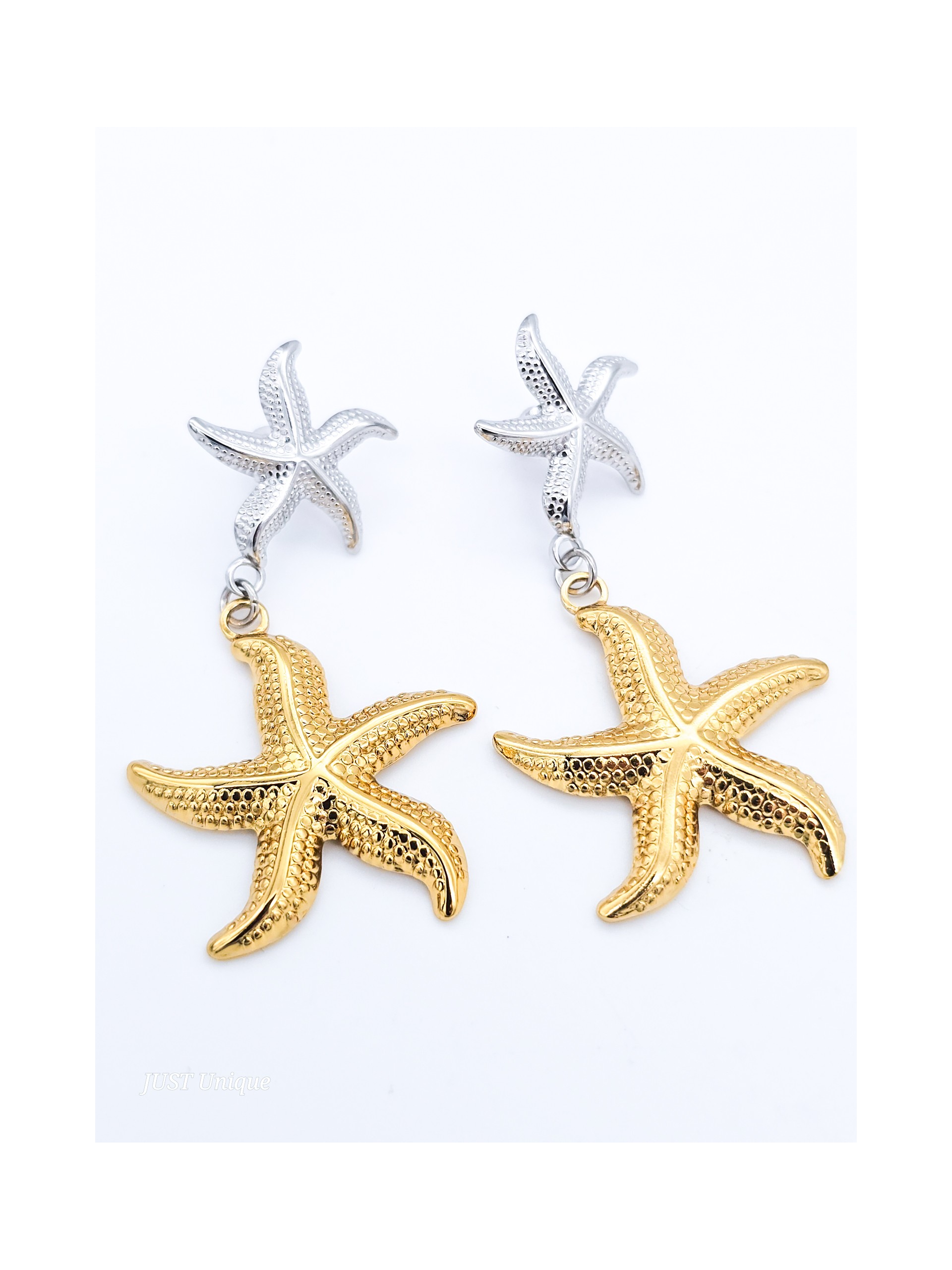 Σκουλαρίκια Double Starfish δίχρωμα