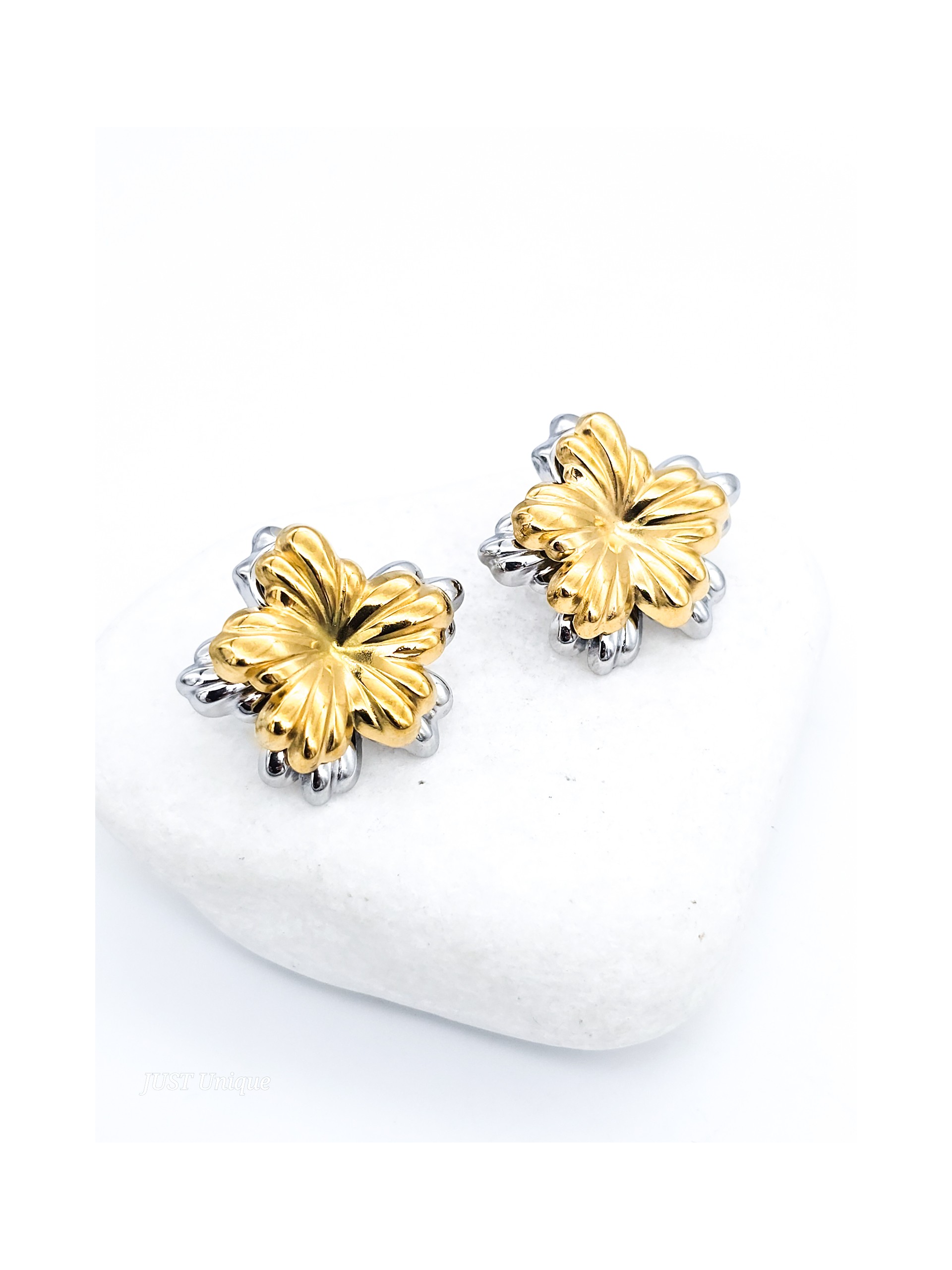 Σκουλαρίκια Double Flower δίχρωμα