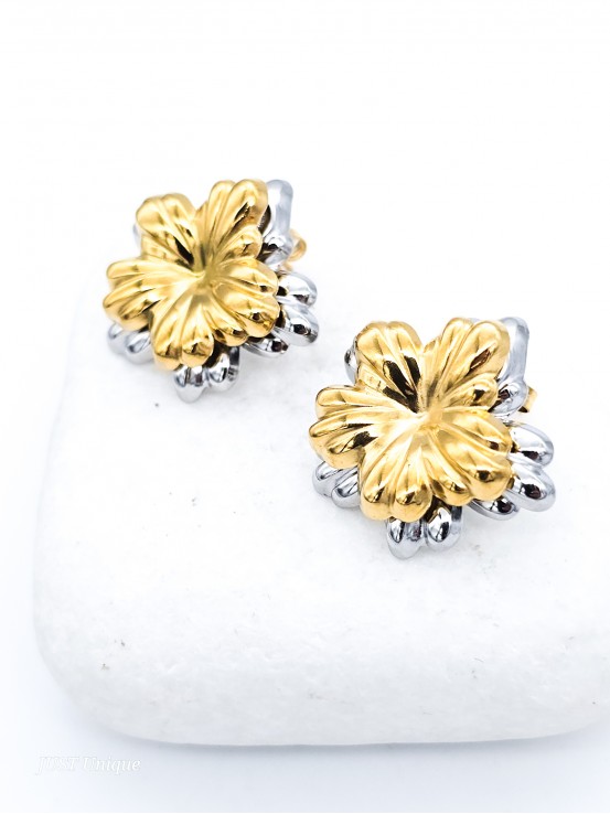 Σκουλαρίκια Double Flower δίχρωμα