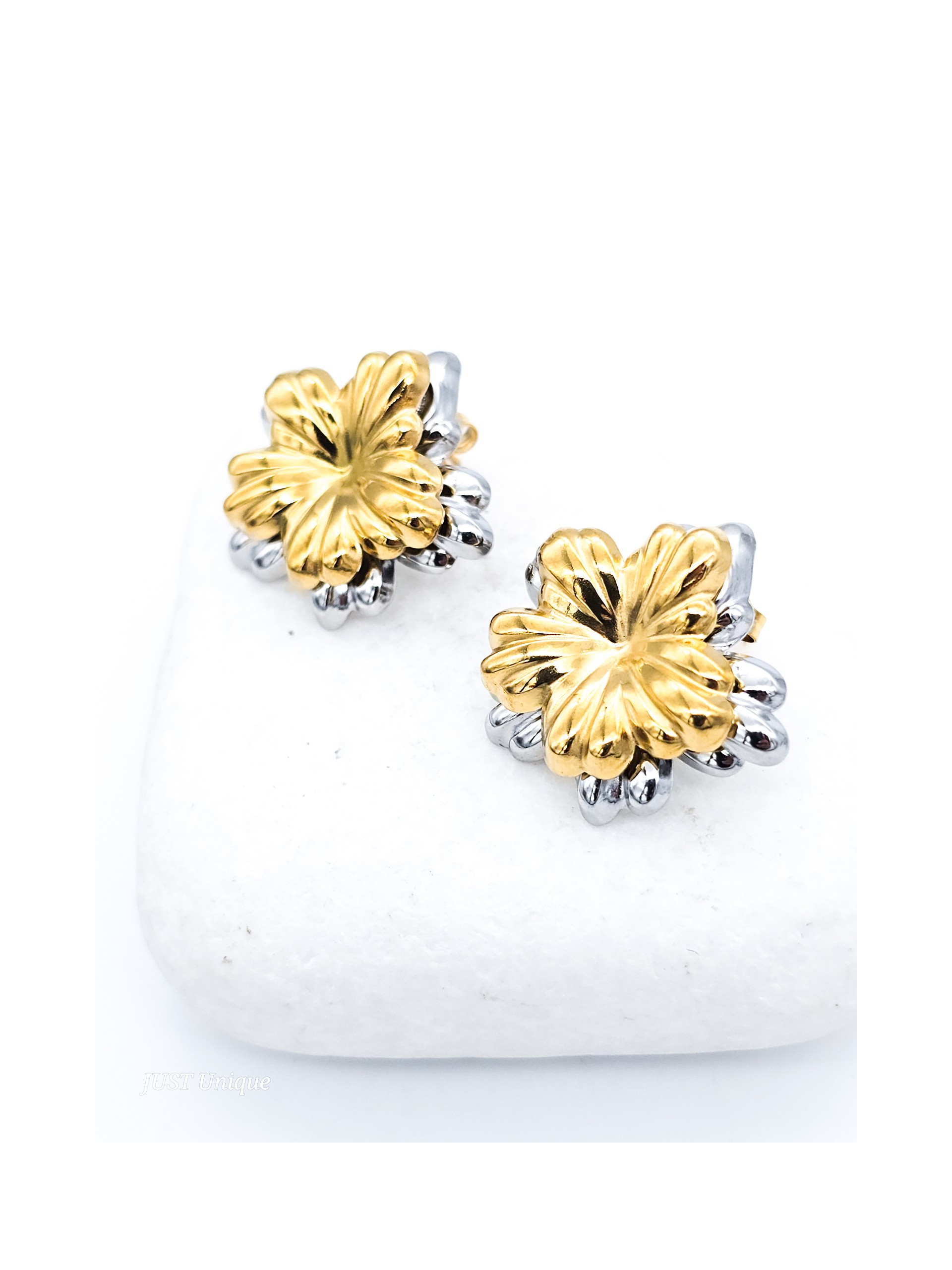 Σκουλαρίκια Double Flower δίχρωμα